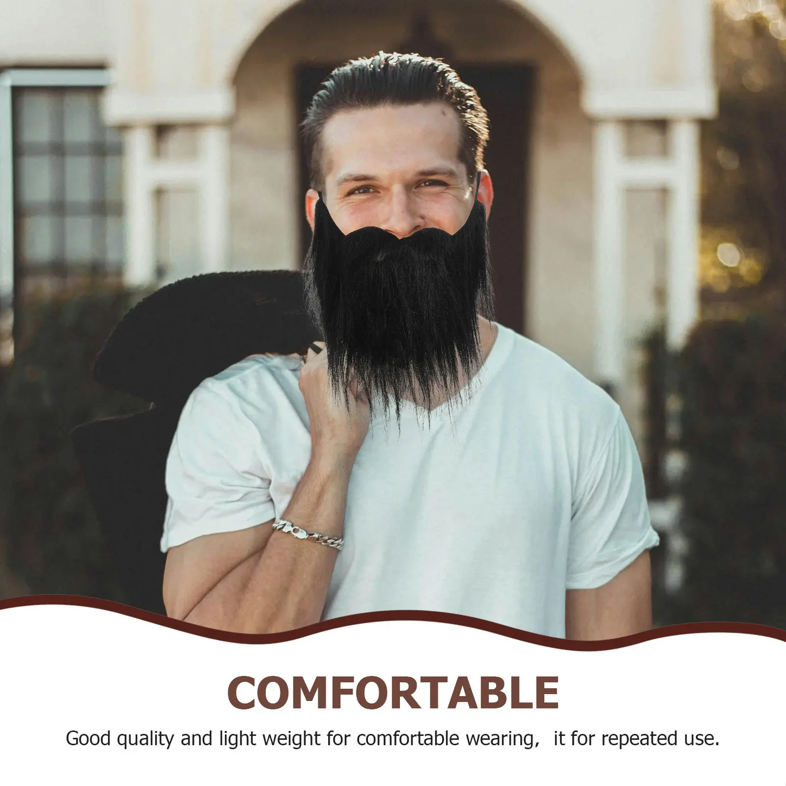 Black Fake Mustache and Beard Set Self Adhesive for Men Women One Size Fits Most Comfortable Wear Cosplay Costume Masquerade