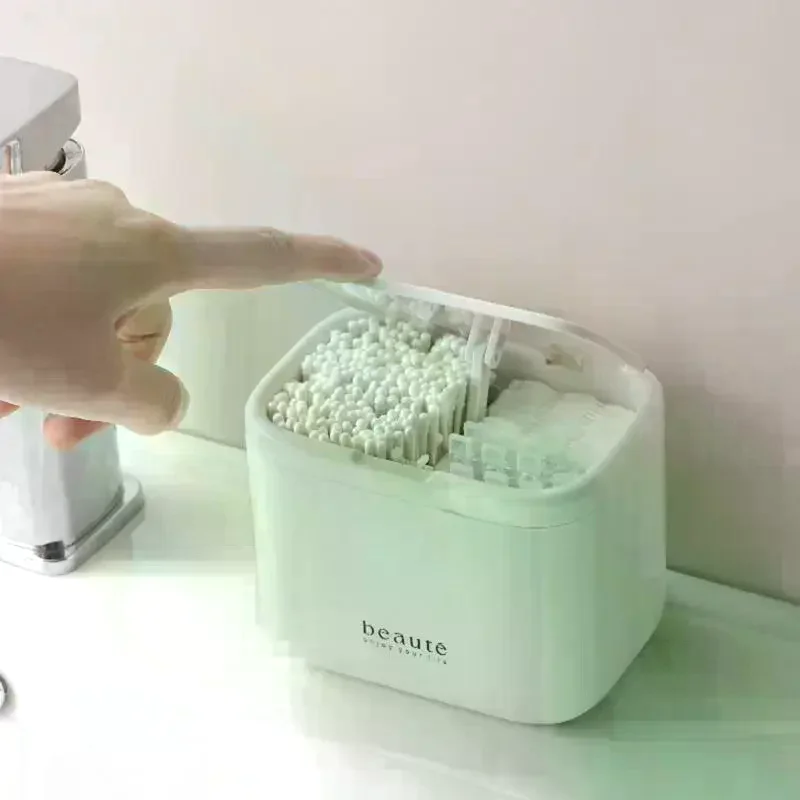 Pops Up Lift No-drill Cotton Swab And Makeup Cotton Dispenser Hair Accessories And Hair Tie Desktop Storage Box Automatic