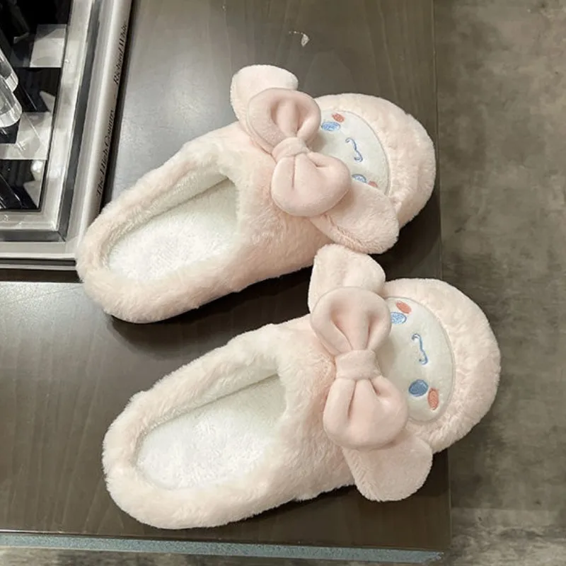 Cinnamoroll Home Fuzzy Slipper Y2k Sanrio Shoes Women Winter Contton Warm Plush Non Slip Grip Fluffy Kawaii Embroidery Shoes