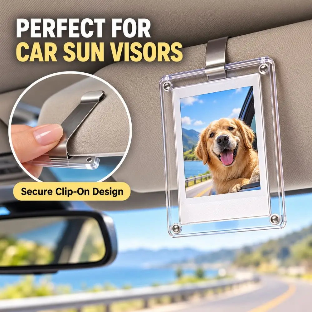 Magnetic Attachment Magnetic Photo Frame Transparent Removable Car Visor Picture Holder Photo Protection PVC
