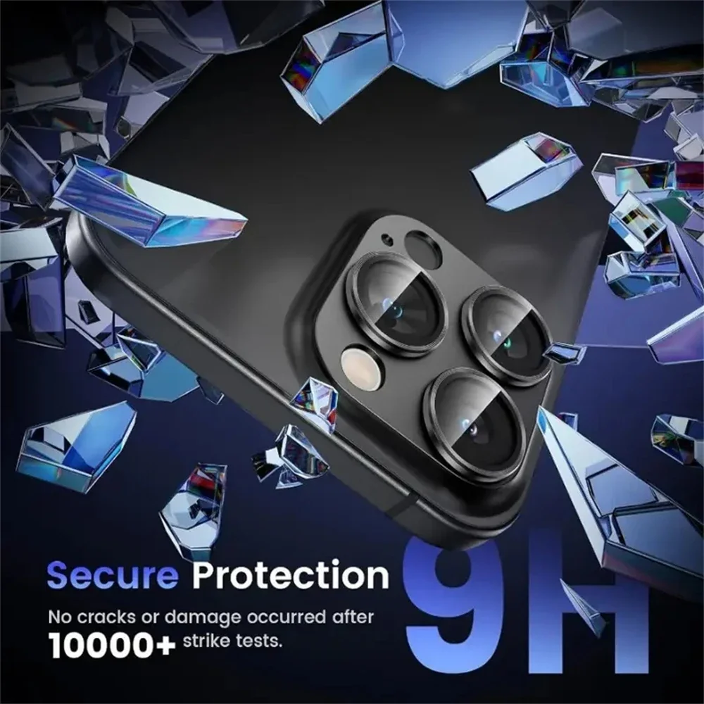 واقي عدسة الكاميرا المعدنية ثلاثية الأبعاد لهاتف آيفون 11 12 13 14 15 16 Pro Max Plus 13 12 زجاج كاميرا صغير لهاتف آيفون 11 من الزجاج المقسى