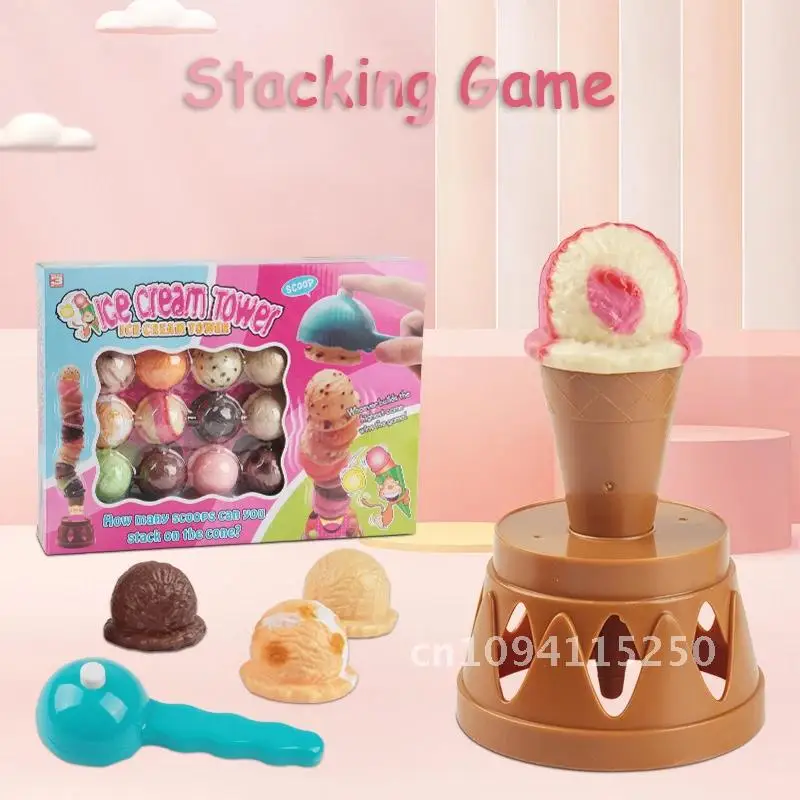 Bambini Gelato Stack Simulazione Giocattoli Giochi di Equilibrio Torre Cibo Montessori Per Il Bambino Cucina Giocattolo Finta Regali Educativi