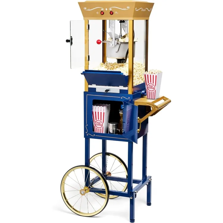 

Popcorn Maker Machine - Professional Cart With 8 Oz Kettle Makes Up to 32 Cups - Vintage Popcorn Machine Movie Theater