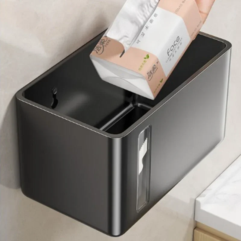 Wall Mounted Tissue Box Holder Waterproof Bathroom Toilet Paper Dispenser with Phone Shelf Storage Organizer