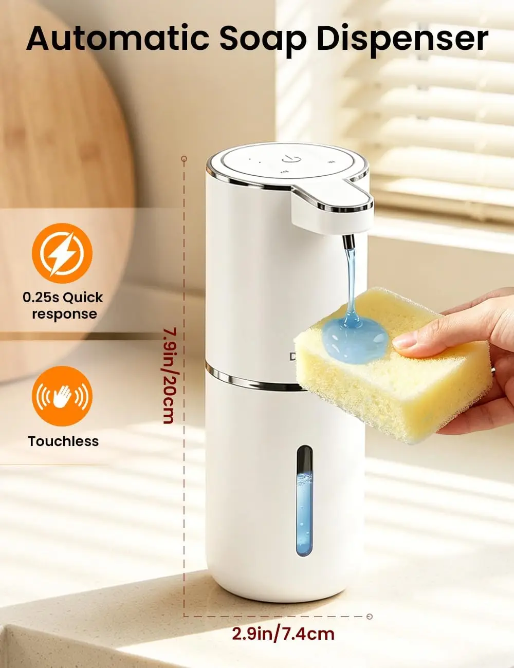 380ML Capacity Light Display 4-Gears Adjustable Foam/Liquid Modes Intelligent Automatic Sense Soap Dispenser Hand Sanitizer Pump