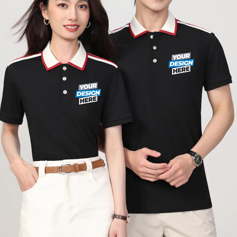 شعار مخصص قميص بولو الرجال الصيف الرجال السراويل كم التباين اللون بولو الأعمال الفاخرة الرجال تي شيرت طباعة شعار LS-2556