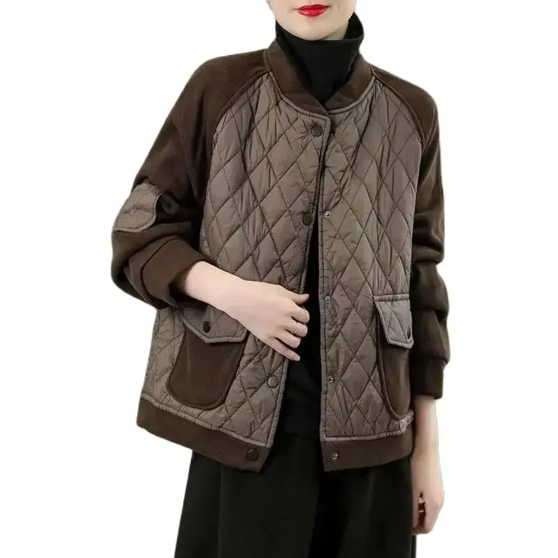 Parka rétro pour femme, veste épissée, uniforme de baseball coréen, vêtements d'extérieur rembourrés en coton chaud, décontracté, automne, hiver, nouveau, 2023