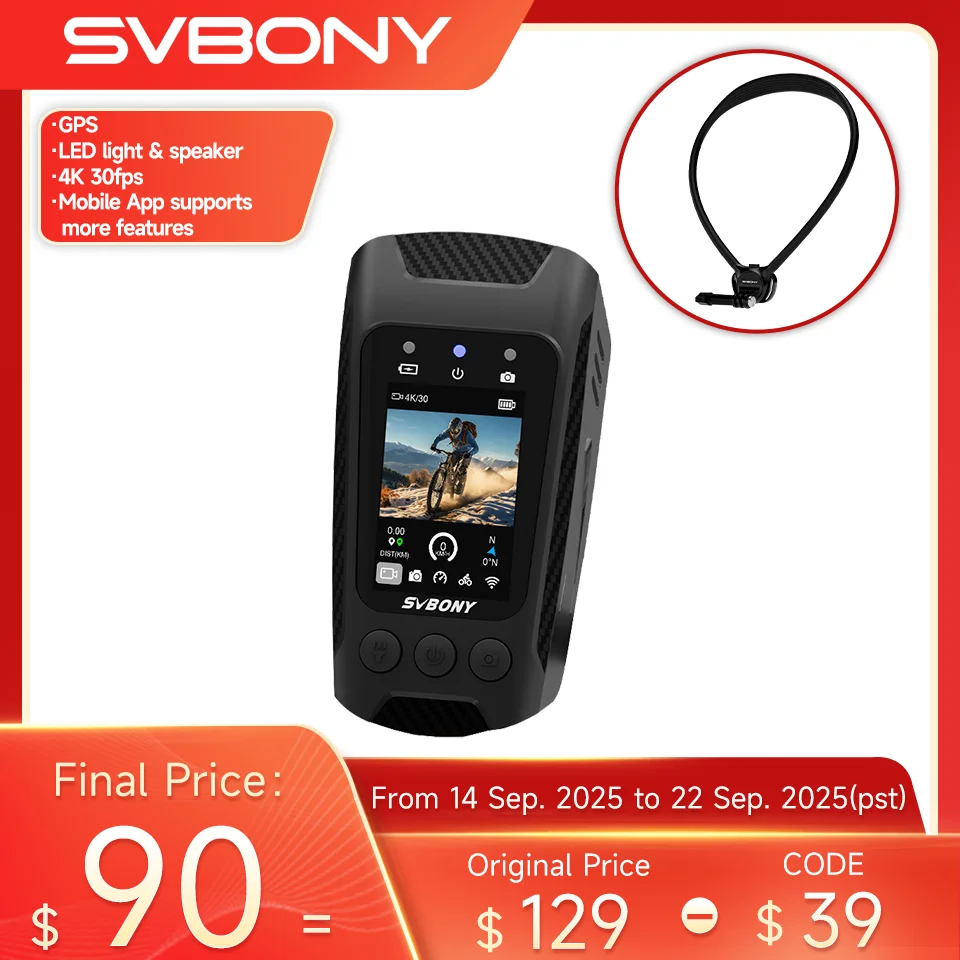 

Svbony SVGo C1 Cycling Camera IPS Bicycle Loggers 6-Axis Anti-Shake Gyroscope GPS Bicycle 4K Motorcycle Video Recorder LED Light