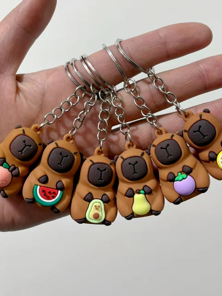AliExpress NONE Cute Capybara Keychain Doll Hugging Fruit Series Pendant Cycling Backpack Key Pendant Accessories Ugly Cute Pvc Soft Rubber