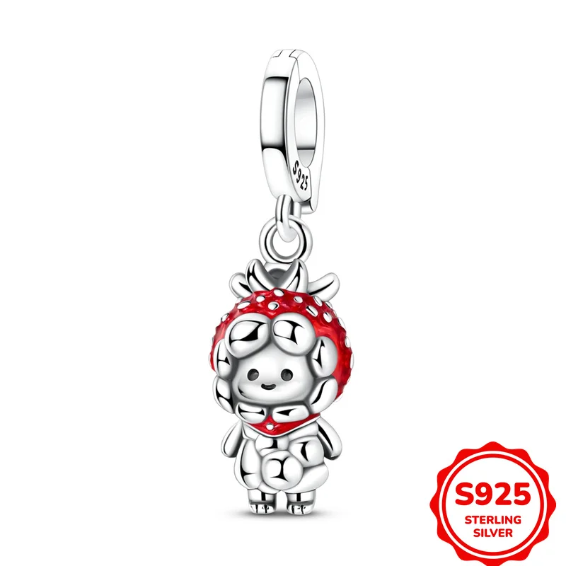 

925 Sterling Silver Strawberry Marshmallow Figurine Pendant Charms Fit DIY Bracelet Necklace Engagement Birthday Jewelry Gift