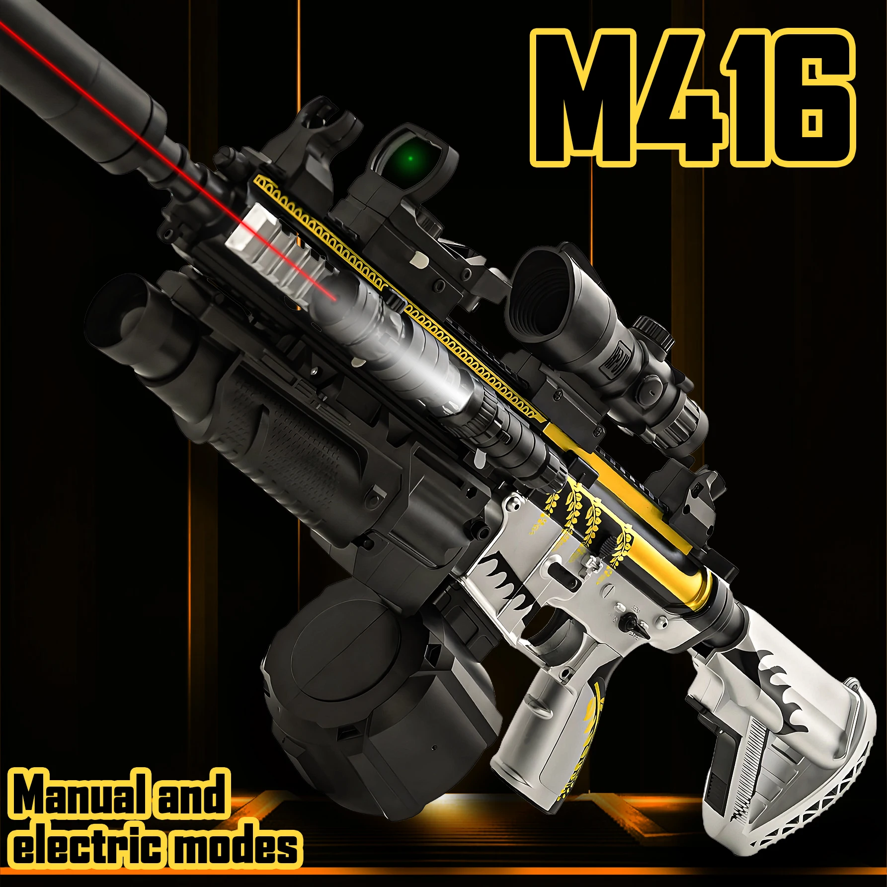 M416 electric gel gun, gel ball gun, manual and electric mode water bullet toy gun, outdoor interactive game (no bullets)