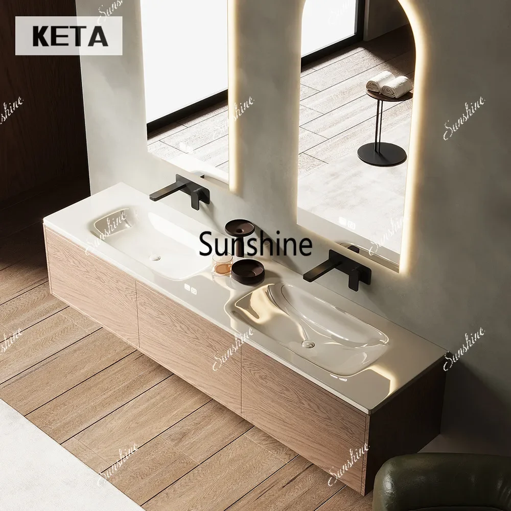 YPink tempered glass double basin hand wash basin bathroom bathroom simple and modern