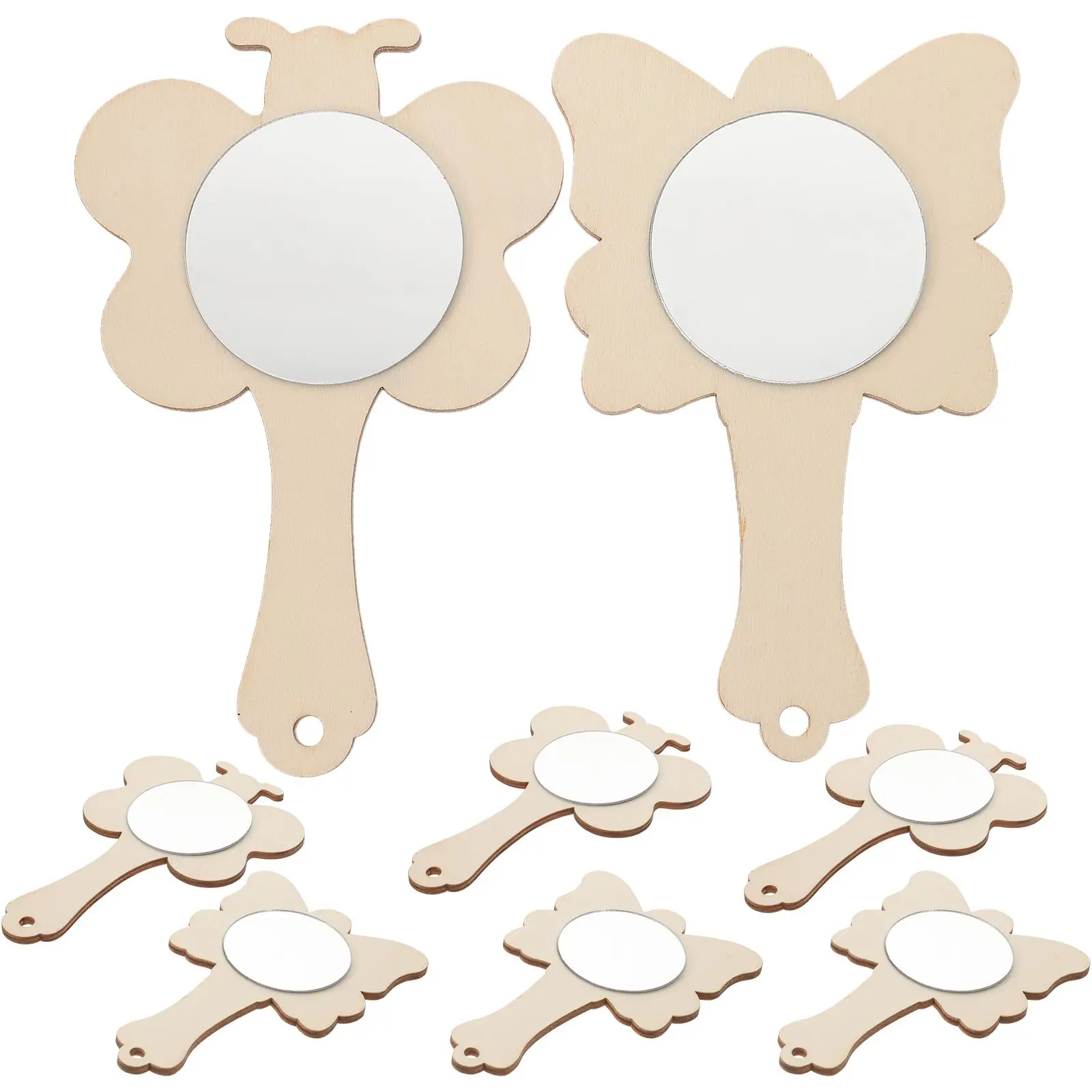 

8 Pcs Kids Wooden Mirror Handheld DIY Craft Unfinished Blank Mirrors for Children Toys Small Size Vanity Hand Mirror