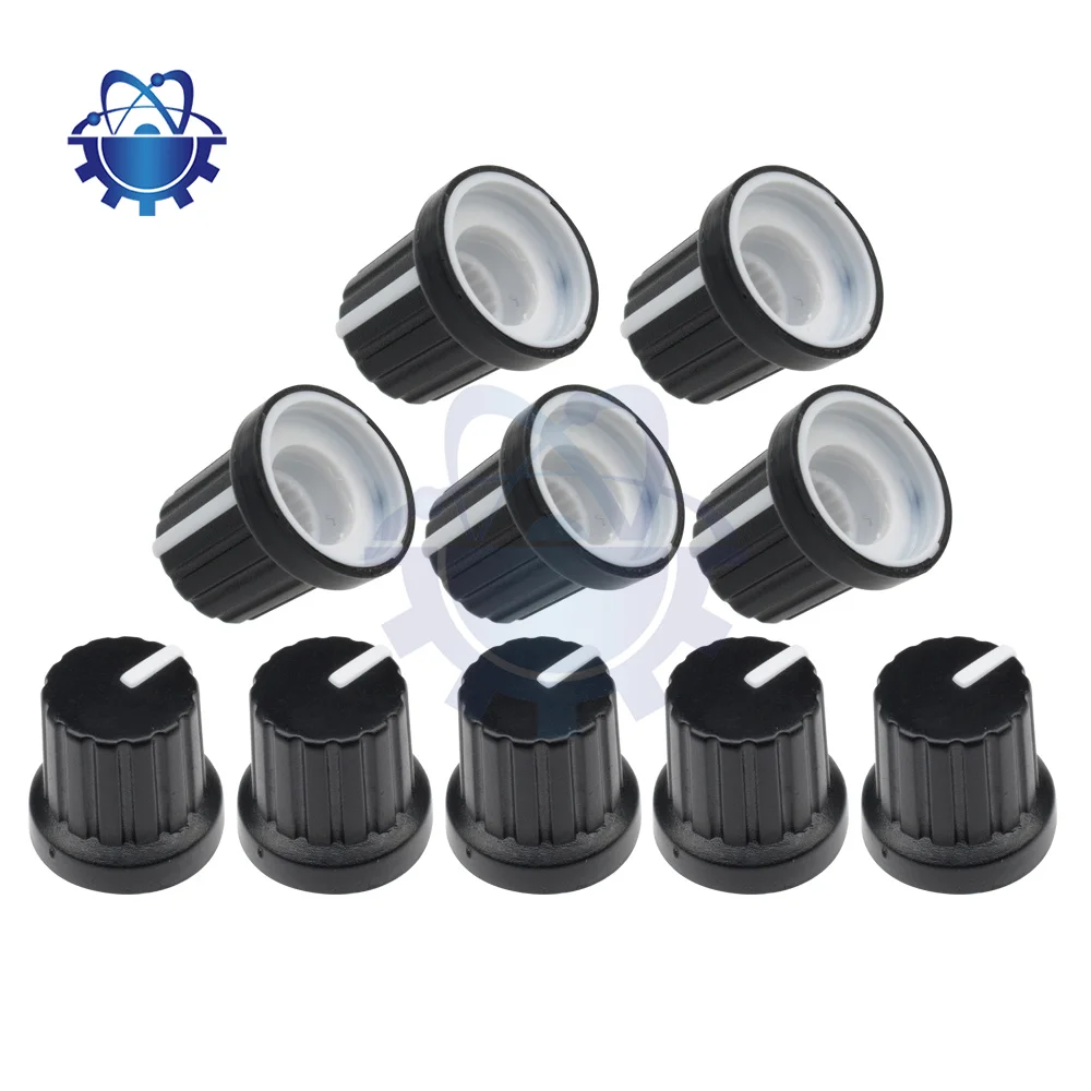 1-10pcs/Set 6mm Knob Rotary Taper Potentiometer Hole Volume Control White Black CAPS 0.6Cm For WH148 Potentiometer Rotating Cap