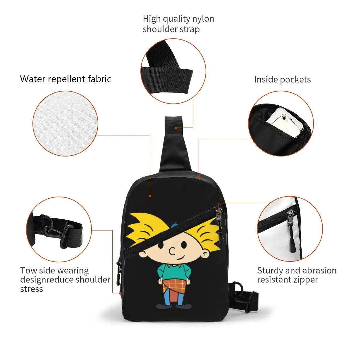 Custom Cool Cartoon Tv Helga Pataki Sling Bags for Cycling Camping Men's Hey Arnold Crossbody Chest Backpack Shoulder Daypack