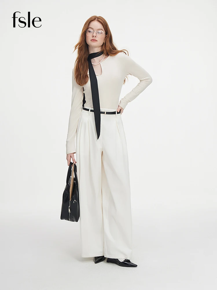 FSLE 가을 니트 탑 2025 신상 풀오버 캐주얼 긴팔 스웨터 여성용 브이넥 슬림 코튼 ... - 3