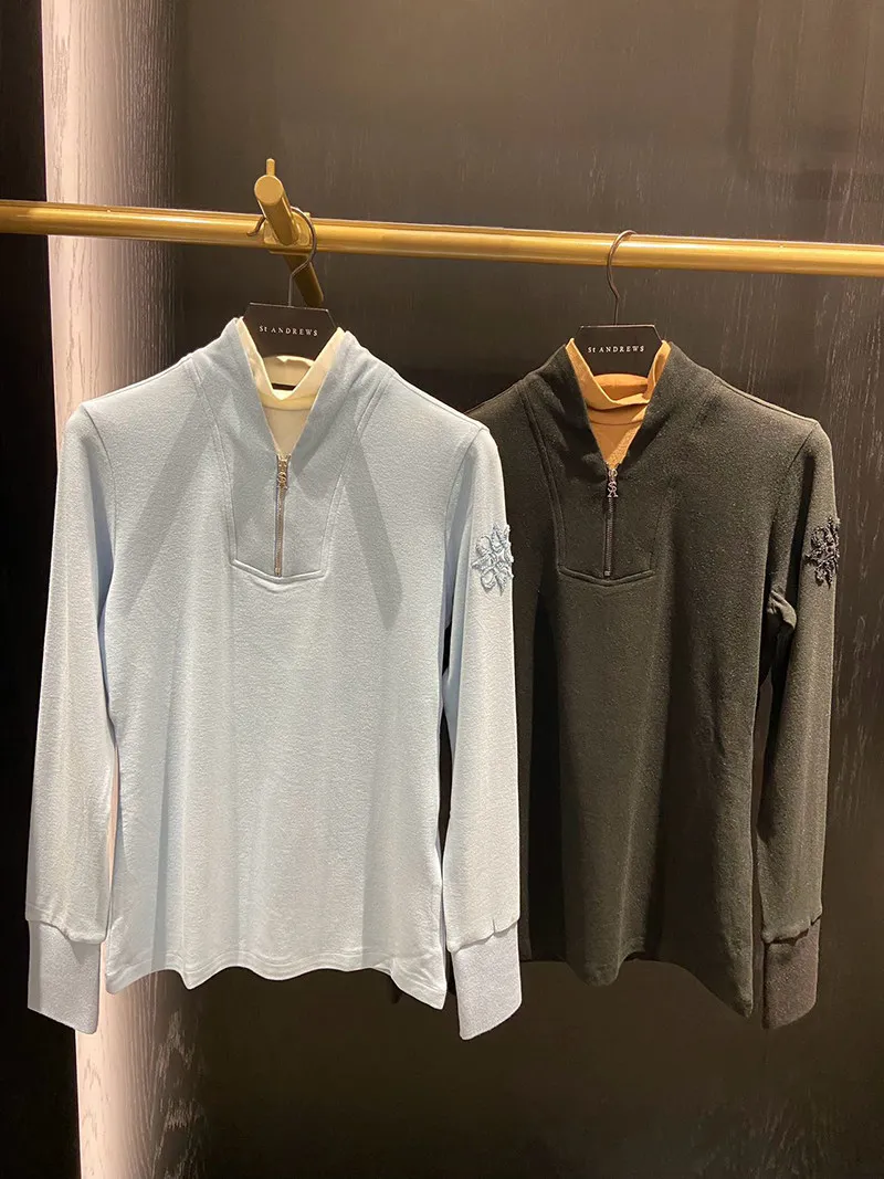 ST ANDREWS Women Golf Polo Shirt 2026 Early Spring Long Sleeve Quick Dry Faux Two Piece Sports Top