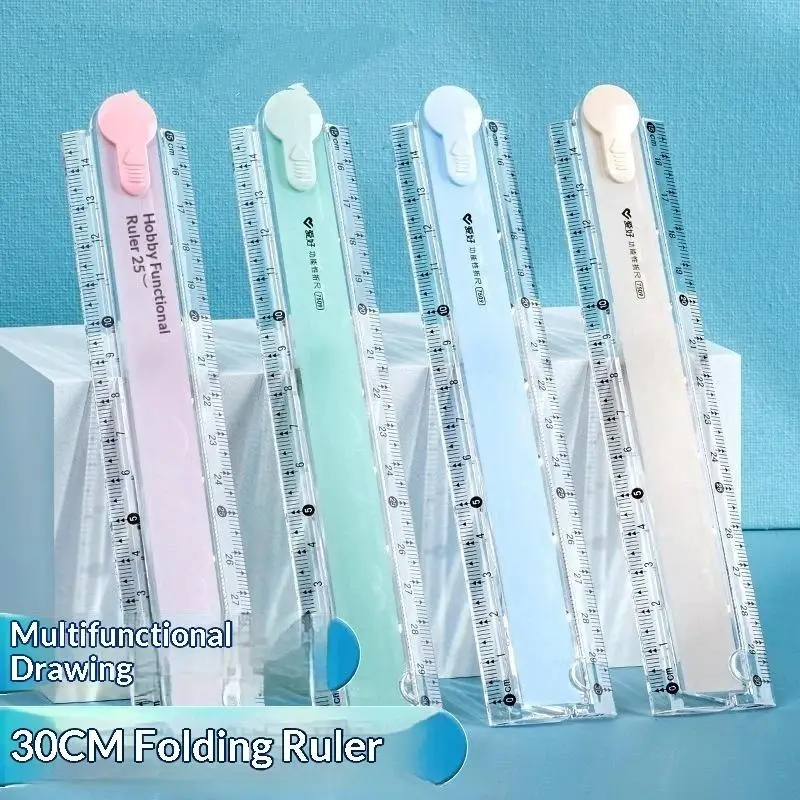1Pcs Multifunctional Folding Ruler, 4 Colors Available, Clear Scale, Portable For Geometry Drawing & Measuring At School Home