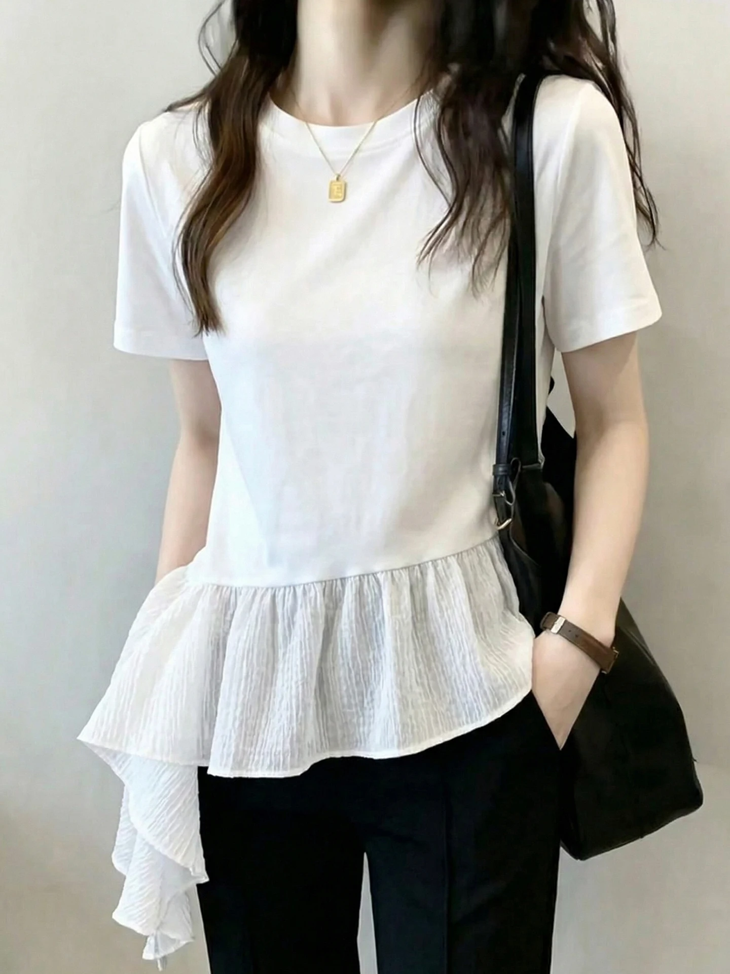 

Summer Casual Slimming Short Sleeve T-Shirt Korean Style Fashionable Design Leaf Top Women's Commute Style Straight Body...