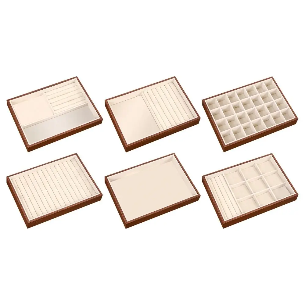 

Small Size Wood Grain Jewelry Tray Walnut Wood Simple Design Stackable Jewelry Boxes Practical Function Stackable