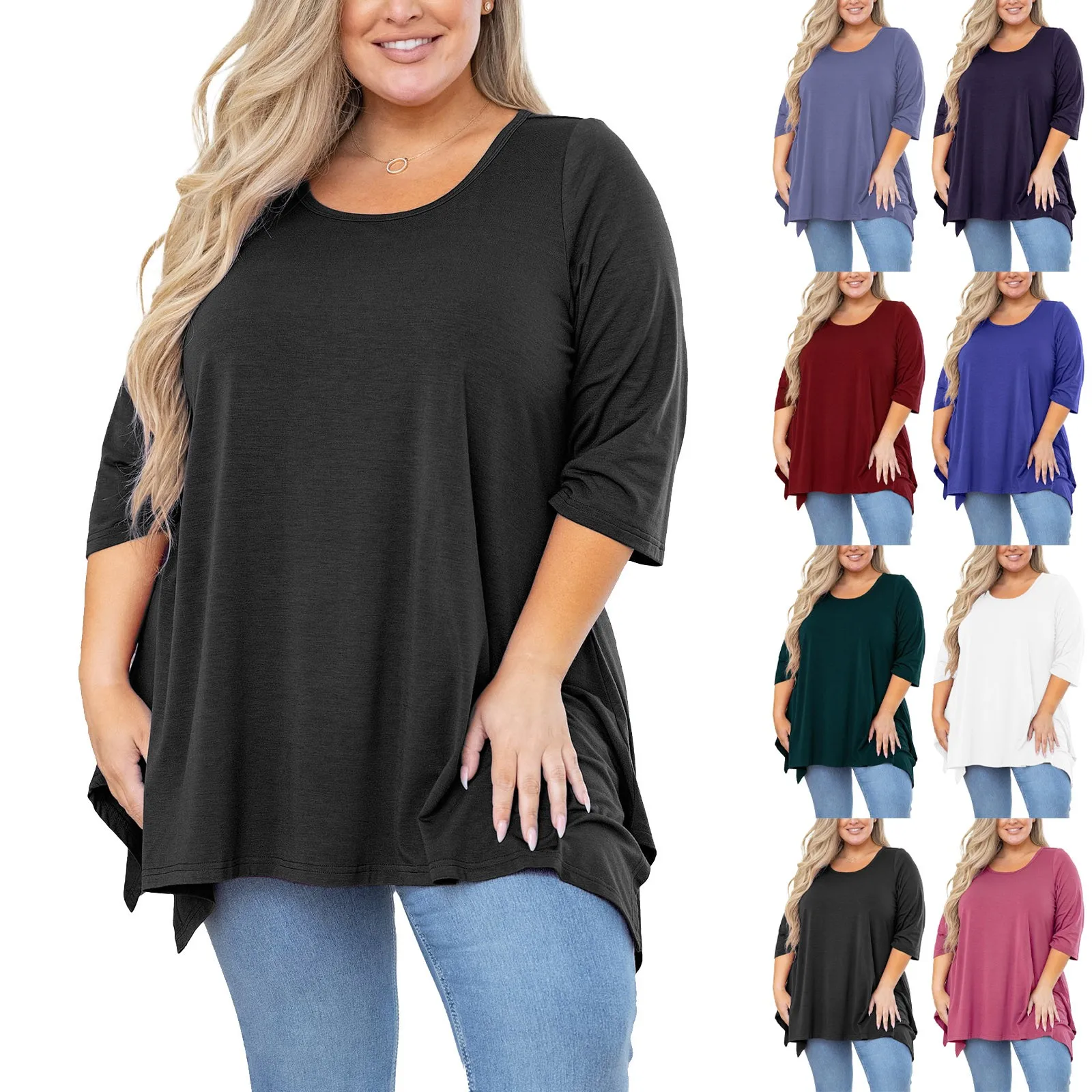 Women Blouses Plus Size Tunic Tops For Women Fashion Female 3/4 Sleeve Summer Casual Shirt Loose Pullover Blusa Elegant Clothes