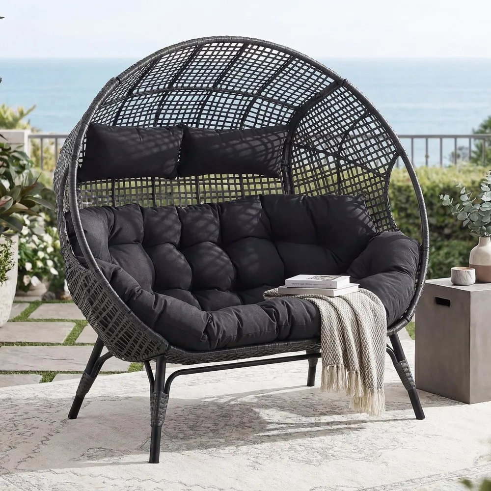 Double Egg Chair Outdoor 2 Person Wicker Patio Lounge Loveseat