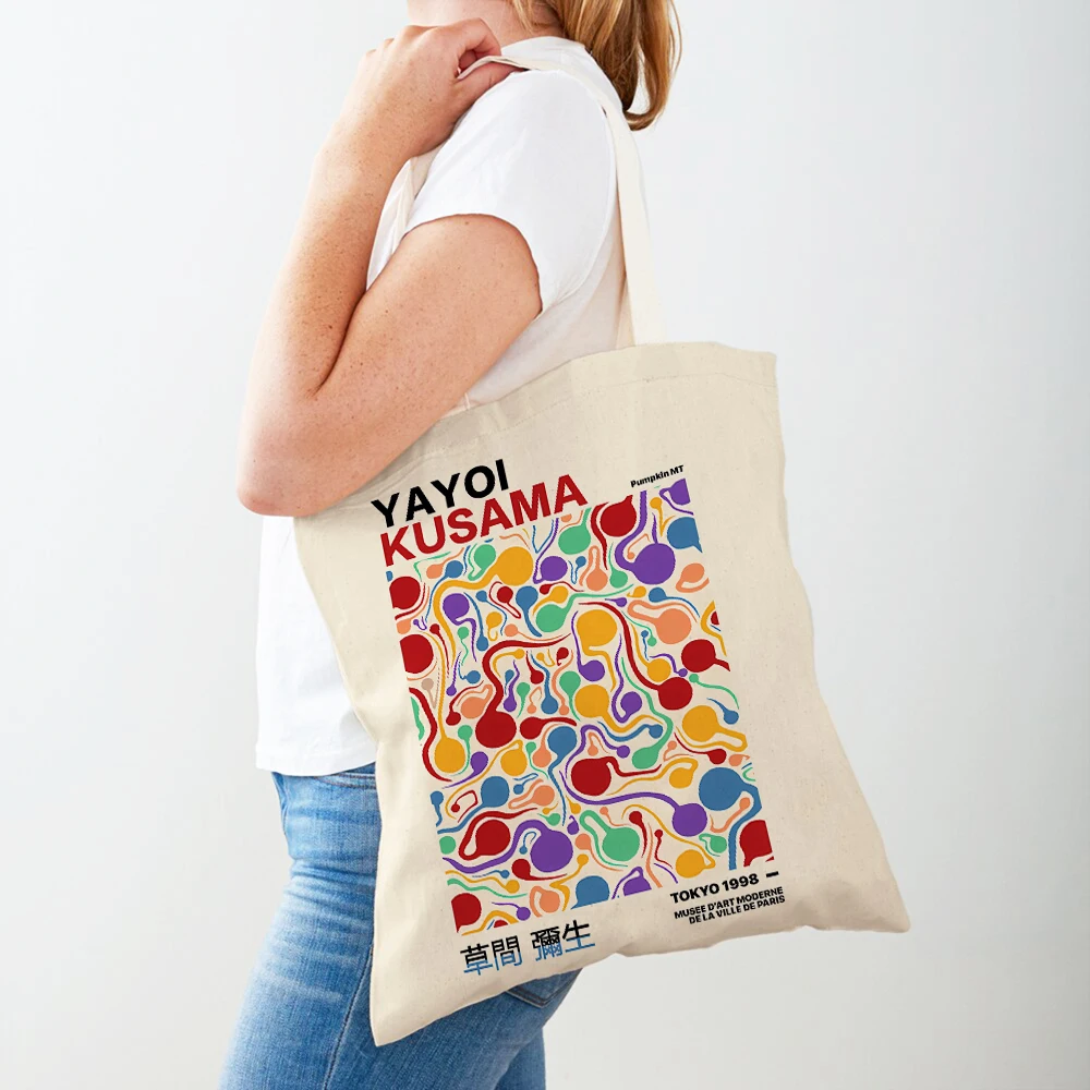 Japanese Art Casual Women Shopping Shoulder Bags Yayoi Kusama Print Shopper Bag Weird Mother-in-law Wave Dot Tote Handbag