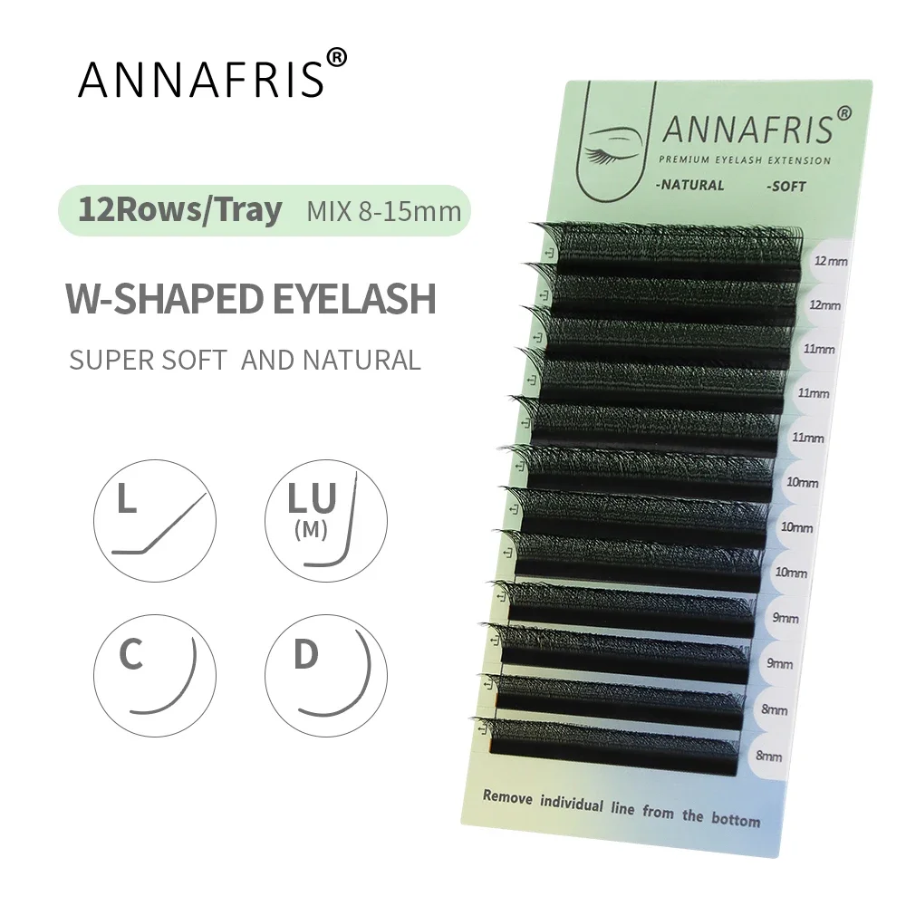 ANNAFRIS-Extensión de pestañas en forma de L/LU/M, 3D W, floración automática suave Natural, volumen prefabricado, ventilador fácil