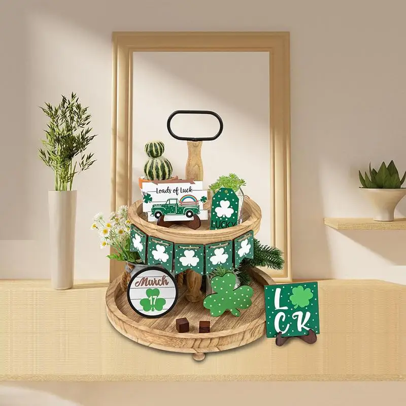 Tier Tray Decor St Patricks Irish Tiered Tray Signs 17PCS Wooden Signs Farmhouse Tiered Tray Items Party Decorations For Irish