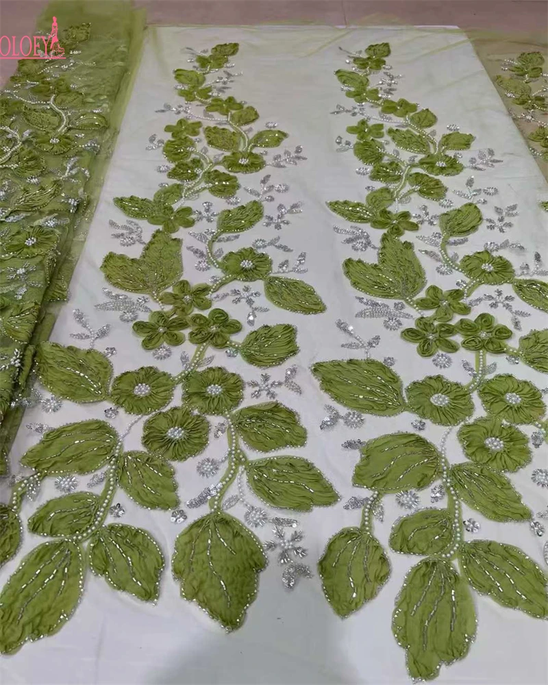 

OLOEY Latest French Beaded Tulle Lace Fabric High Quality African Net Lace Fabrics With Sequins For Evening Dresses