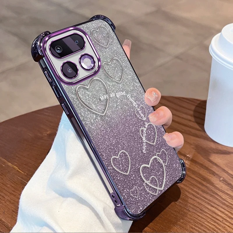 Glitter Plating Protective Cover For Realme 16 Pro 5G Case Flxebile TPU Four-corner Shockproof Loving Heart Pattern Fundas view 3