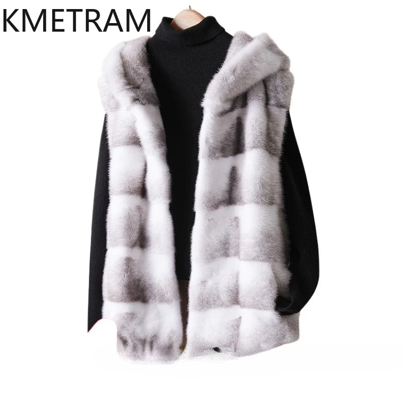 

KMETRAM Natural Whole Mink Fur Vest Woman Short Fur Coat with Hood Sleeveless Ladies Winter Coats and Jackets 2025 vestes femmes