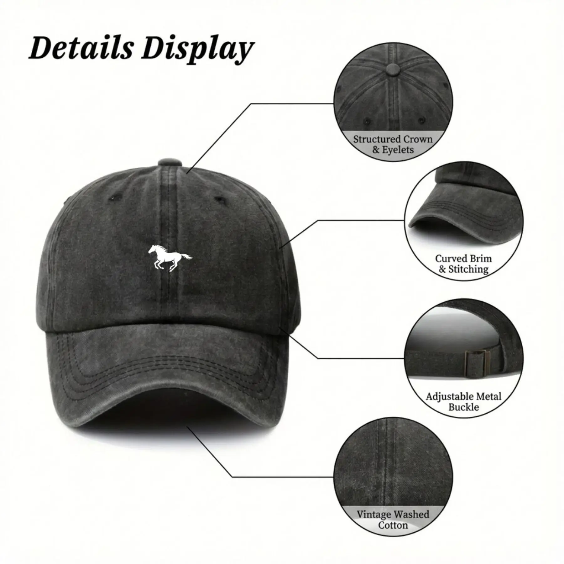 Horse" (2) Trendige Dad-Mütze mit weichem Oberteil-Design, Street Culture Baseballkappe, weicher Stoff, atmungsaktiv und bequem, für den Außenbereich