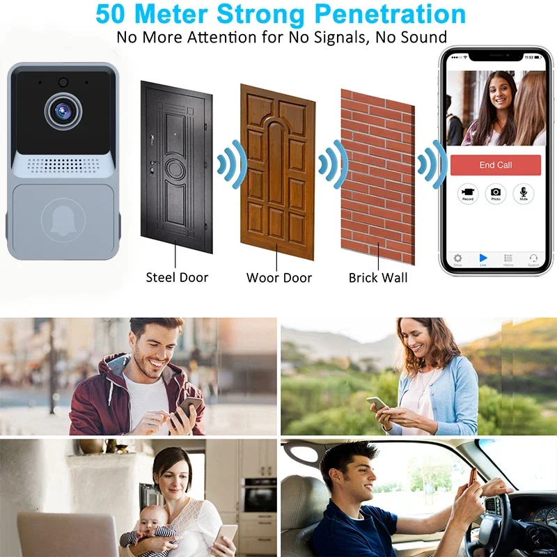 Smart WIFI Wireless Doorbell Video Phone Intercom 100° Wide Vision HD Camera Infrared Night Vision Home Security Alarm Doorbell
