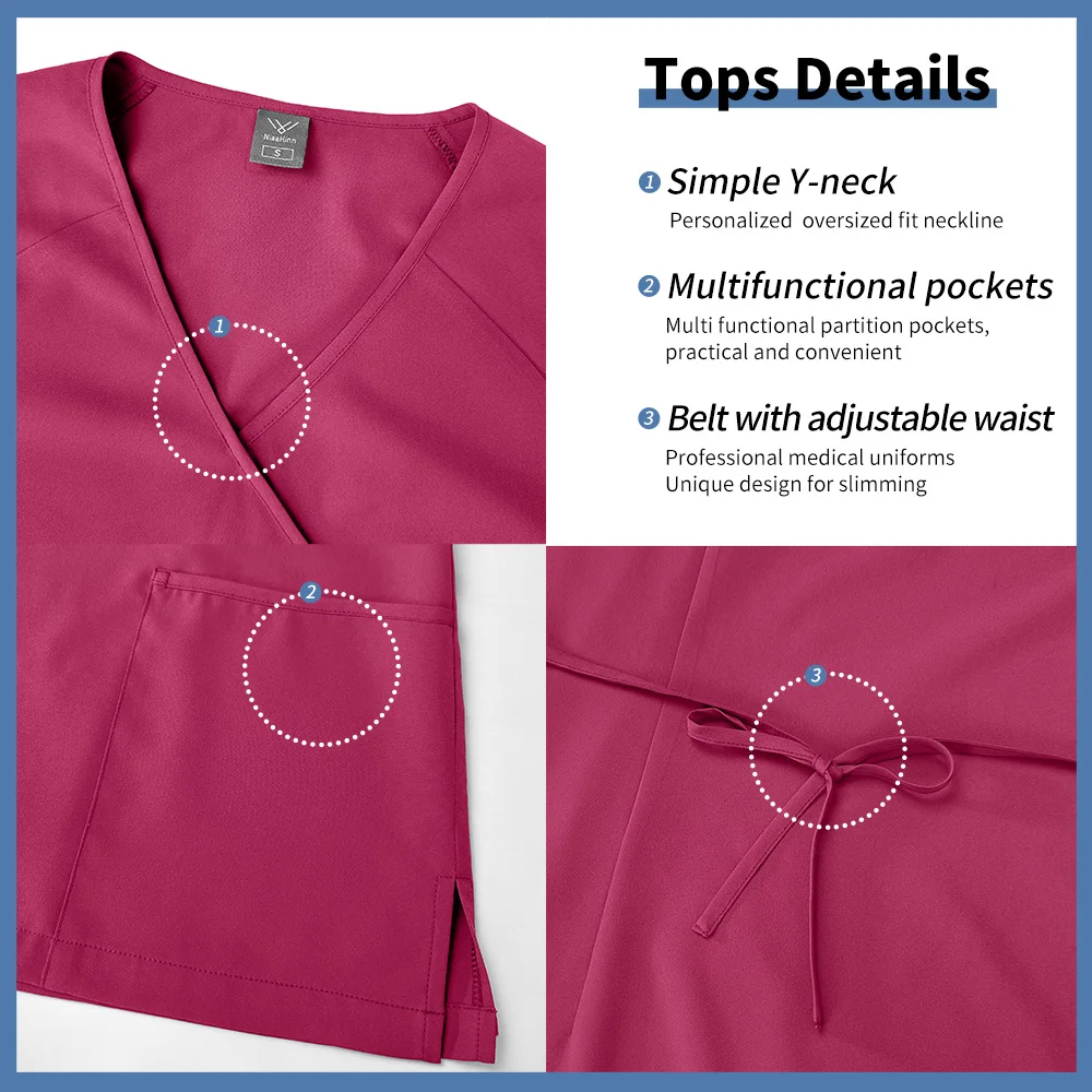 Niaahinn Scrubs Set Donna Chirurgia dentale Tuta da infermiera Sala operatoria Uniforme medica Uniforme da lavoro ospedaliera Set Abbigliamento da lavoro medico