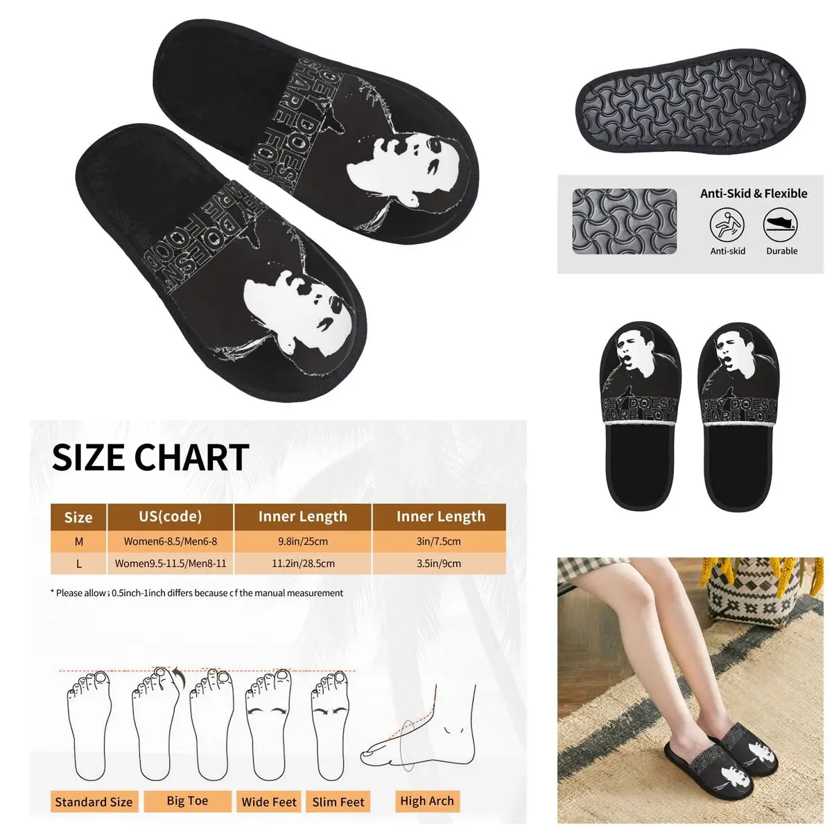 3D printing Men Women Furry Indoor slippers,JOEY DOESN'T SHARE FOOD TV Show Warm special Anti-skid Slippers