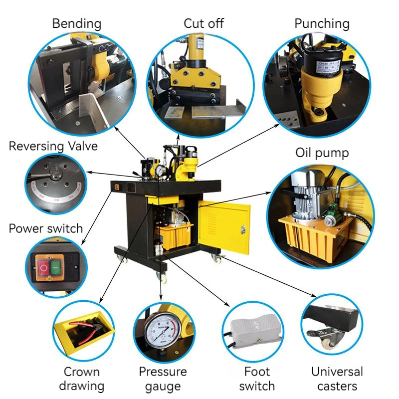 220V Three-In-One Copper Bar Processing Machine Multi-Function Flat Stand Bending Tool Hydraulic Busbar Processing Machine 750W