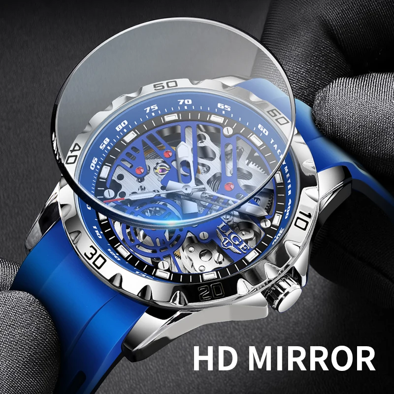 LIGE Top Brand Luxury Mechanical Tourbillon Watch Fashion Business Sport Waterproof Luminous Silicone Skeleton Automatic Watches