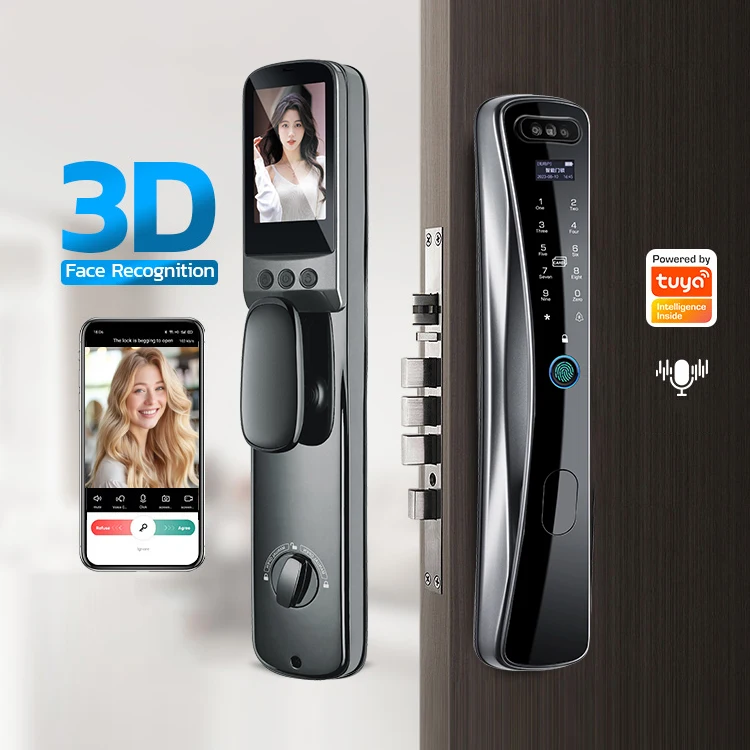

July008 Wholesale Price Smart Door Lock Security NFC Card Digital Tuya Remote Control Fingerprint 3d Face Recognition Smart Lock