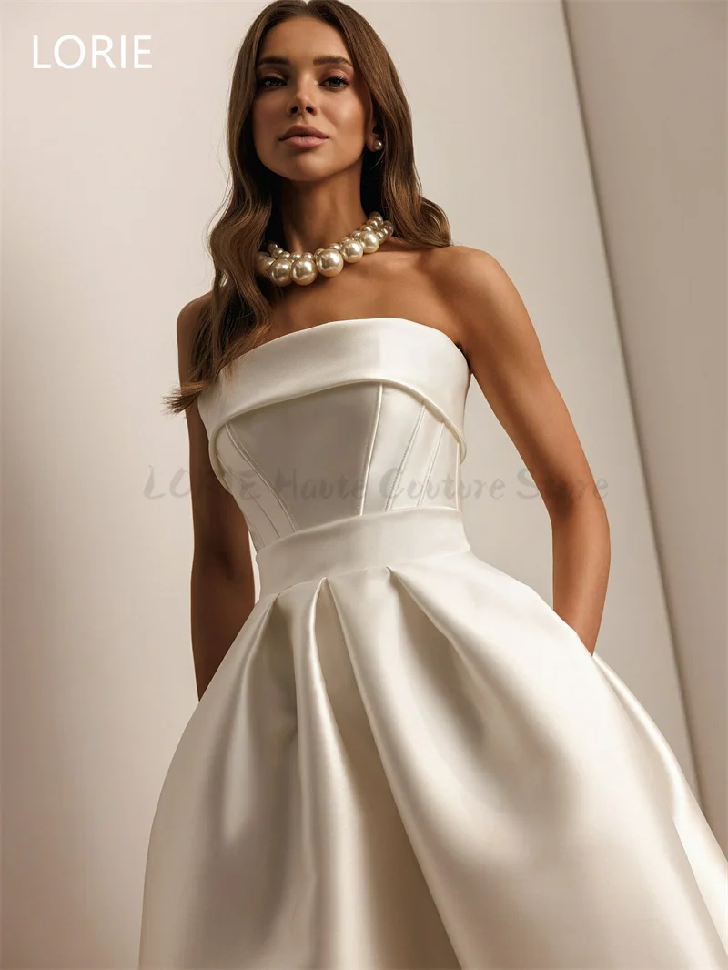 LORIE Sexy A-line Satin Wedding Dresses Mid-calf Sleeveless Bridal Gown Backless Wedding Gowns Customized 2025 image 3