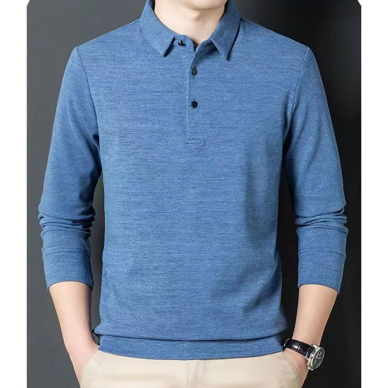 Casual Comfortable Male Clothes Solid Polo-Neck Shirt Autumn Winter Business Office Simplicity Long Sleeve All-match T-shirt