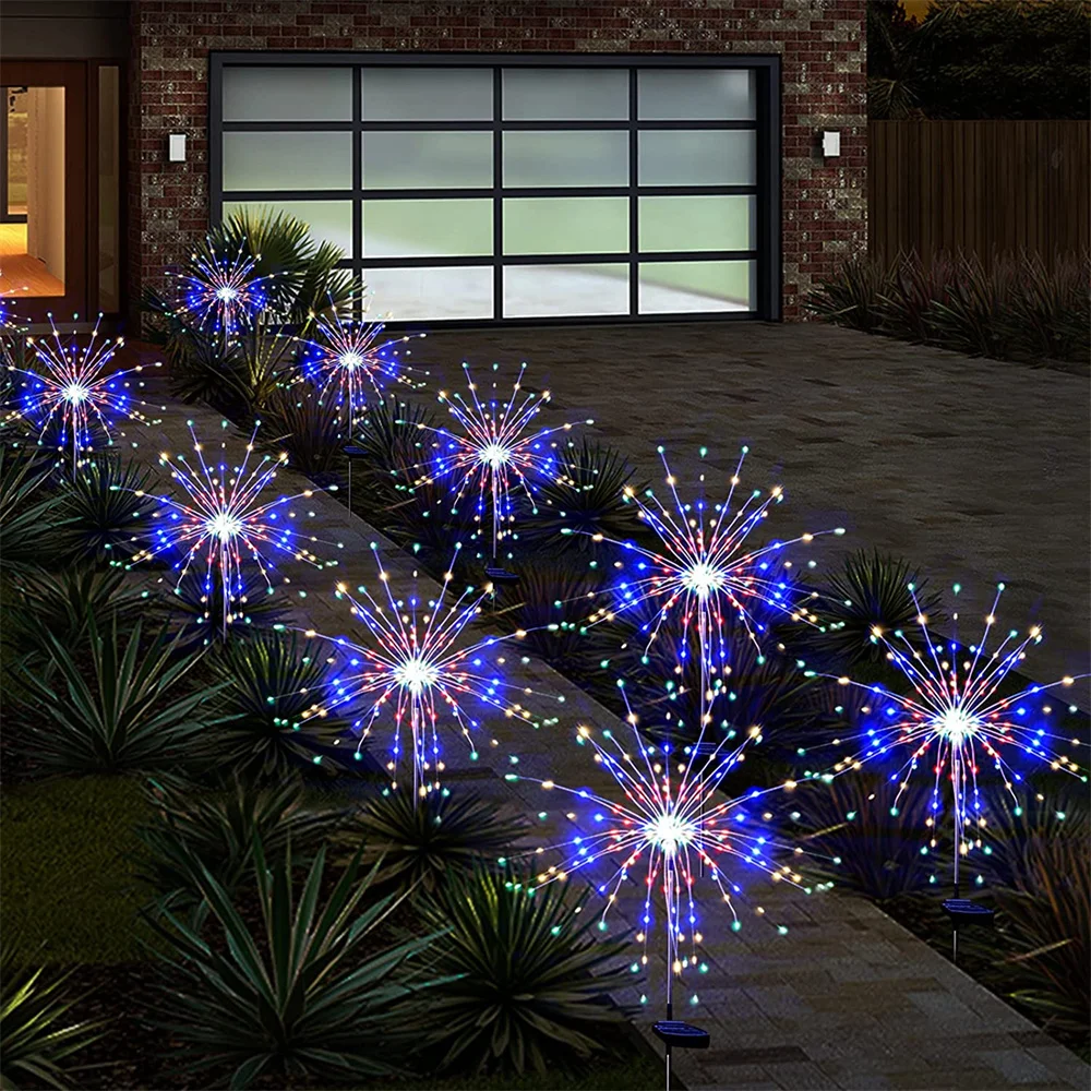 Luces LED solares de fuegos artificiales, decoración de jardín al aire libre, luces de hadas, lámpara de césped de diente de león impermeable para