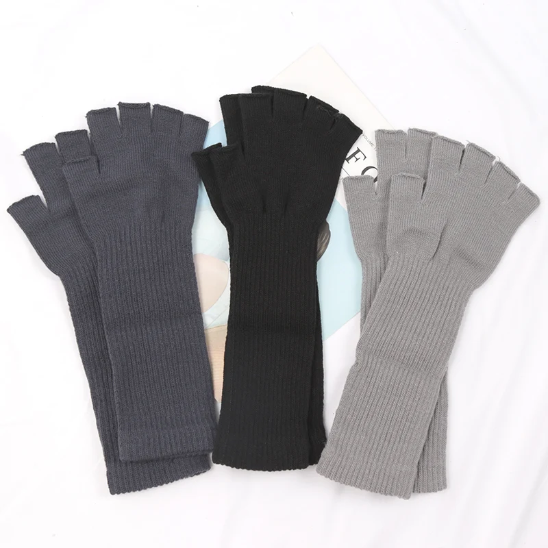New Unisex Black Work Gloves Winter Knitted Gloves Women Men Half Finger Short Thick Warm Mittens Keep Typing Texting Gloves