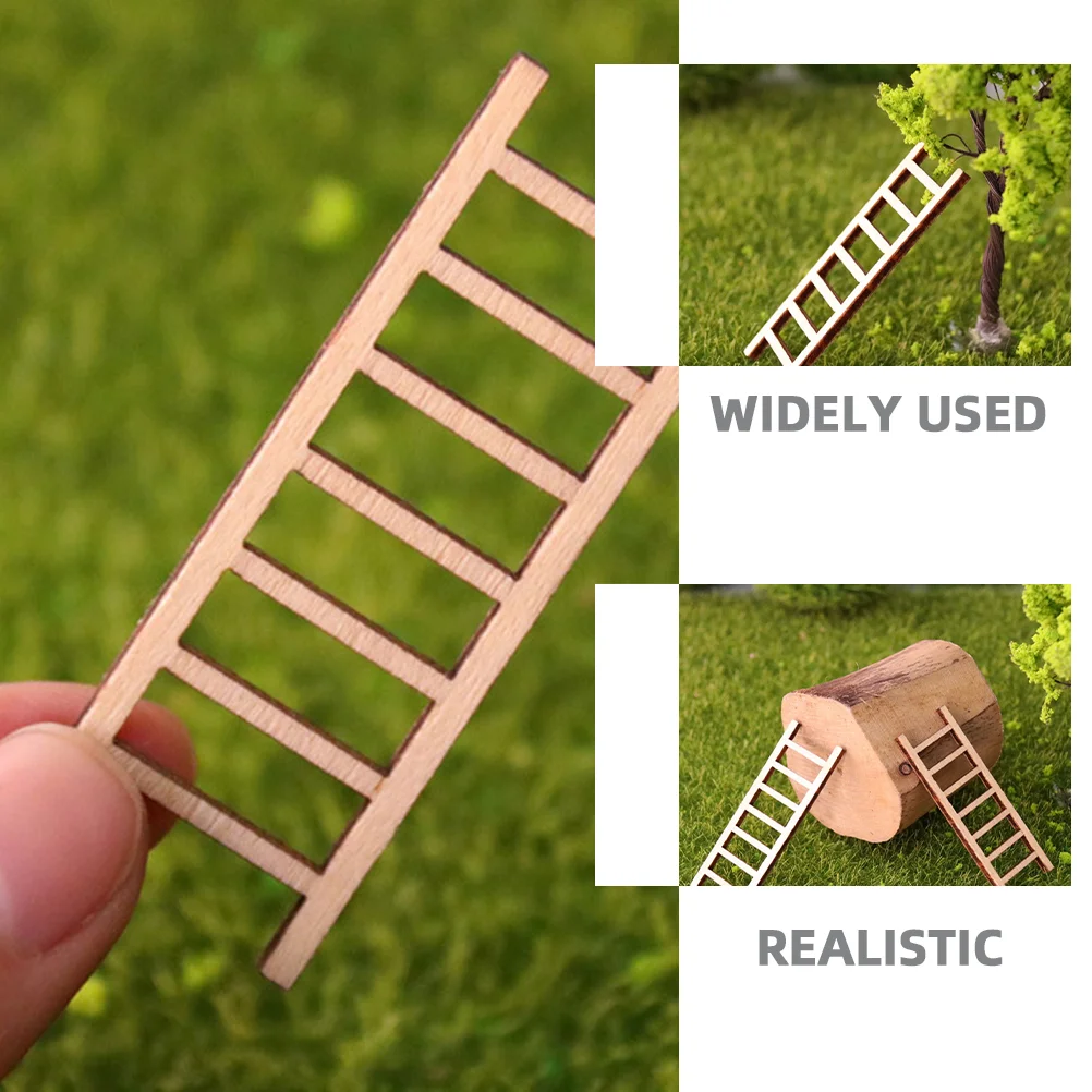 8 Pcs Miniature Wood Ladder Simulation Toy House Furniture for Crafts Landscape Dollhouse Garden nament Decorative Mini