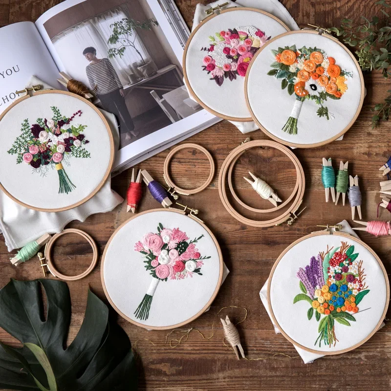 Beginners Embroidery Kits,Cross Stitch Kit for Adults,DIY Needlepoint with Floral Pattern,Including Threads and Instruction