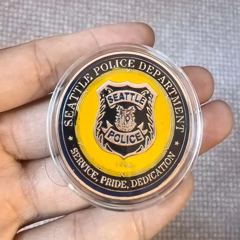 Сиэтл Полицейский Покровитель Святого Правоохранительных органов Двусторонняя монета Металлическое ремесло 40 мм