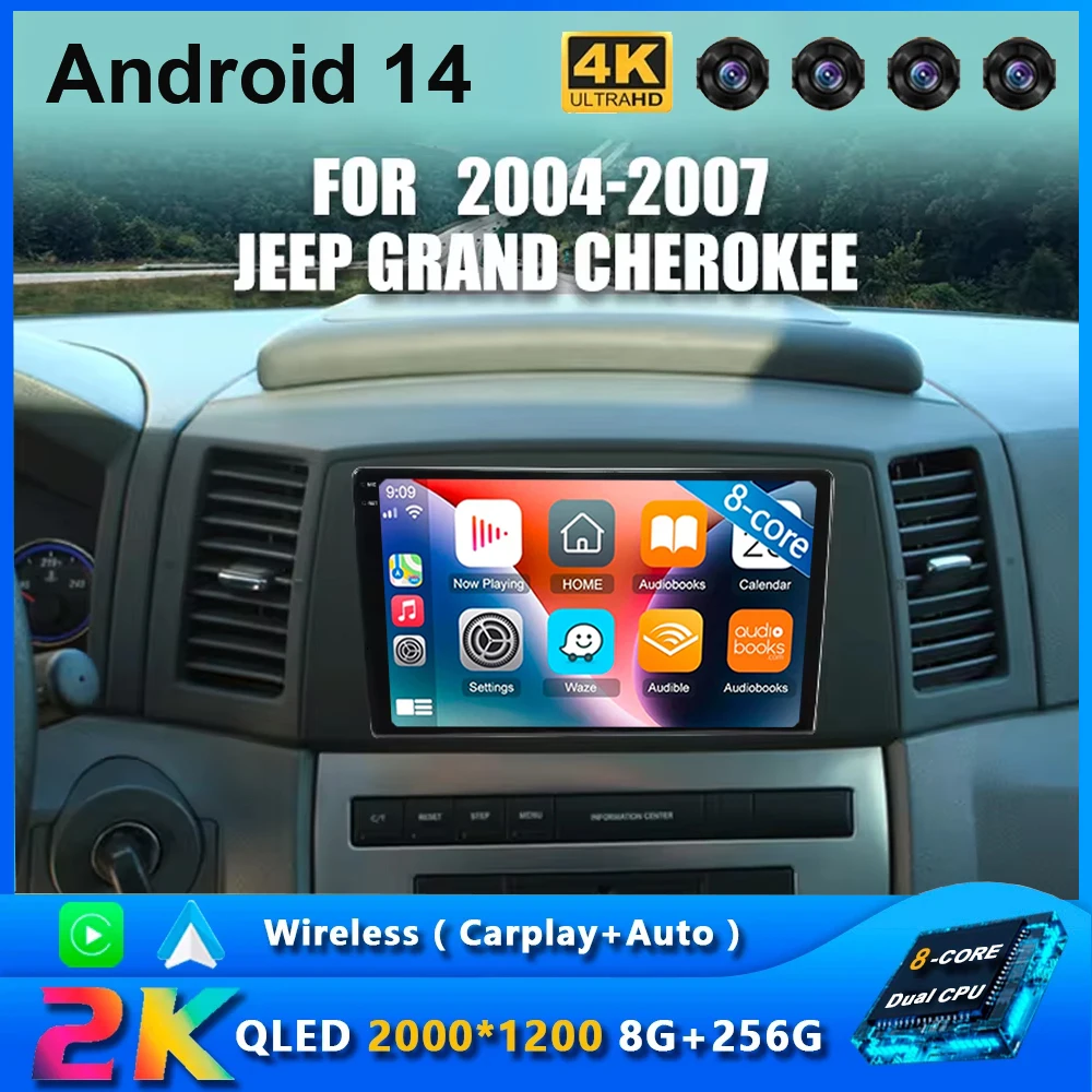 Android 14 Car Radio For Jeep Grand Cherokee 2004 2005 2006 2007 Car Radio 4G WIFI GPS Multimedia Player DSP IPS Carplay+Auto 8