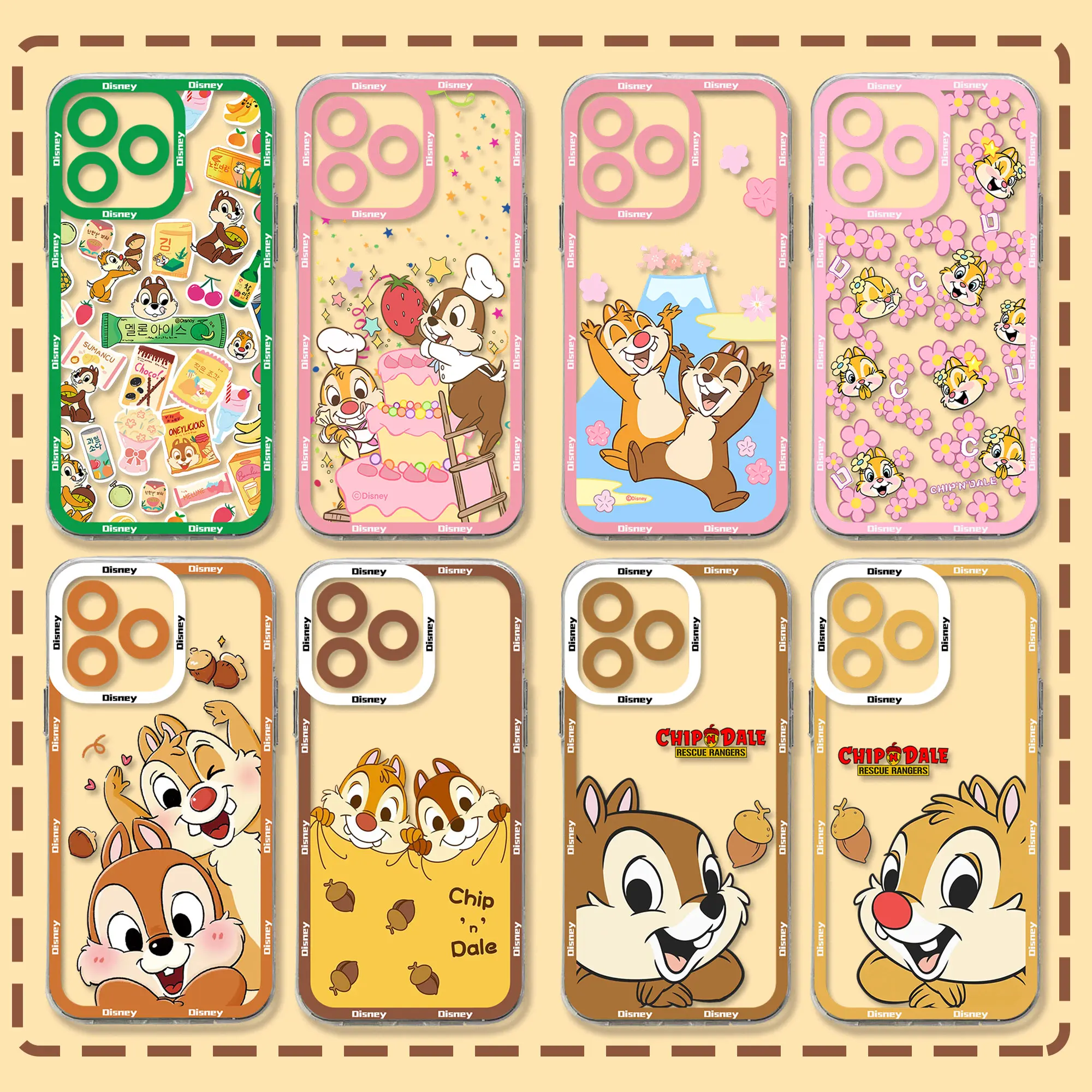 Cartoon Disney Chip \'n\' Dale Phone Case For iPhone 15 14 13 12 11 Mini Pro Max X XR XSMax 6S 6 7 8 Plus SE20 Transparent Cover