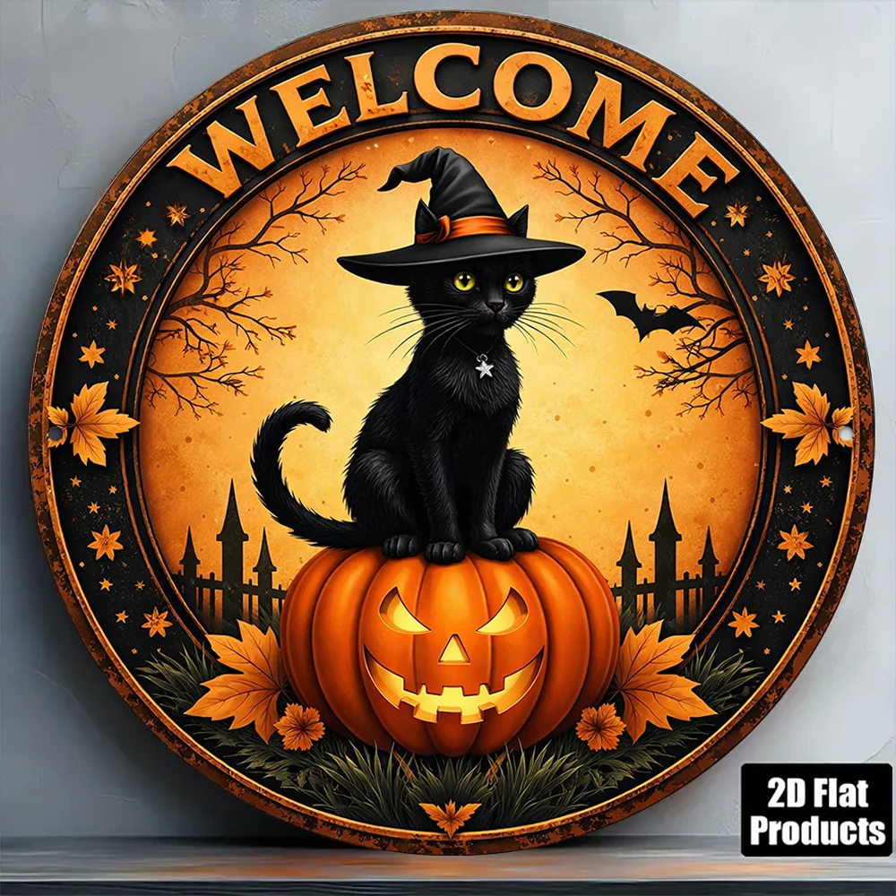 Decorative Sign And Plague, 2D Flat Wooden Decorative Board, 1pc, Round Wooden Sign, Retro Wooden Plaque Related to Halloween Bl