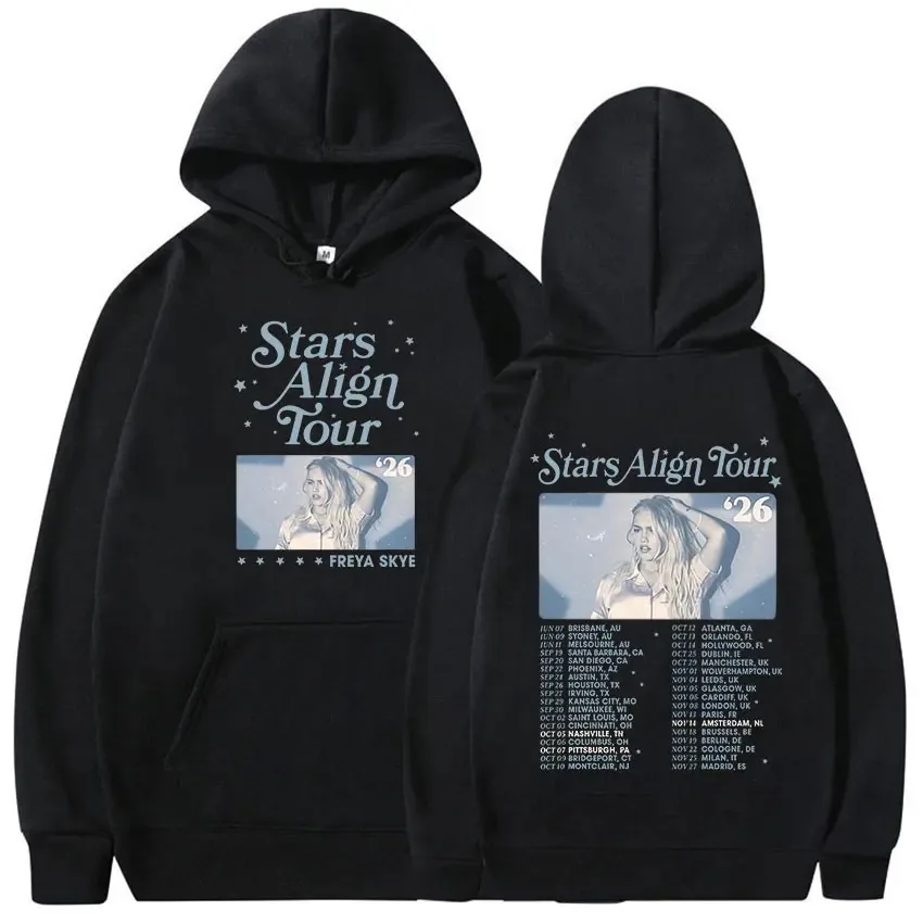 Sudadera con Capucha Estampada Freya Skye Stars Align Tour 2026, Sudadera Vintage Extra Grande para Hombre y Mujer, Ropa de Felpa, Sudadera de Manga Larga
